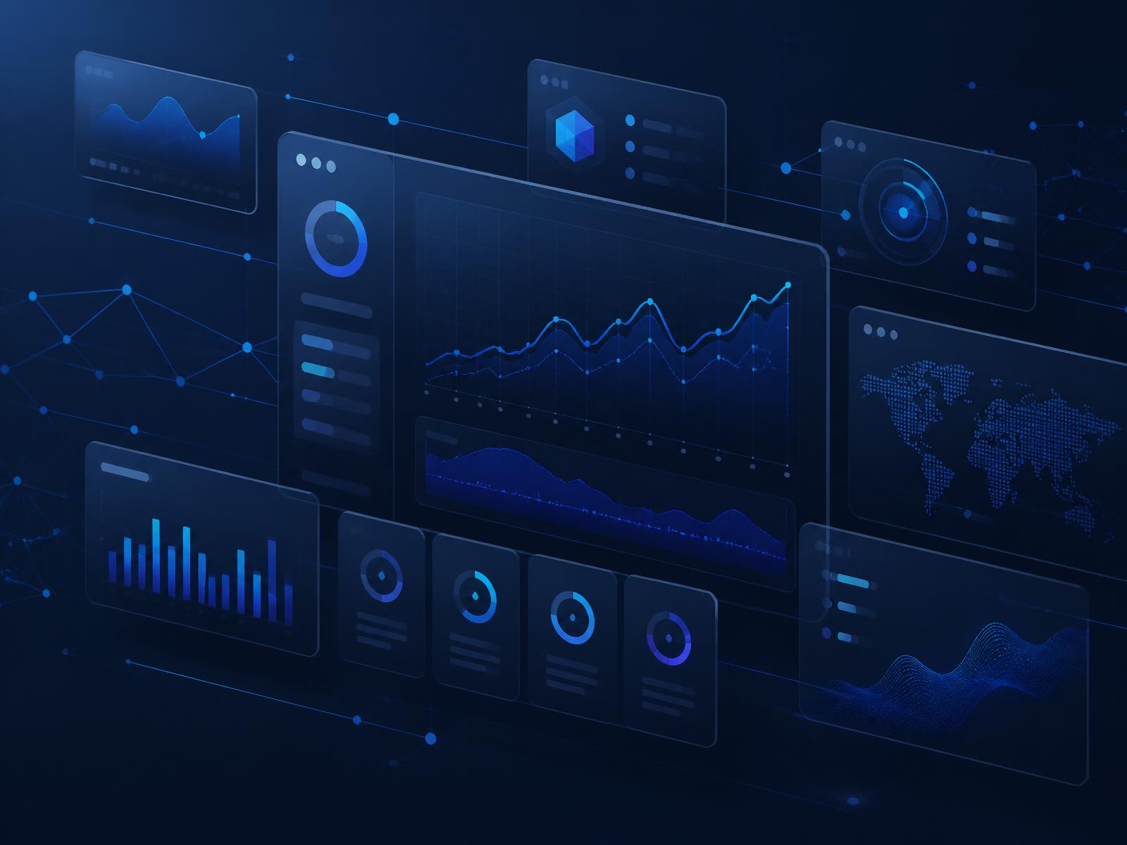 Painéis de dados, indicadores e fluxos digitais representando as soluções da Aspire Data